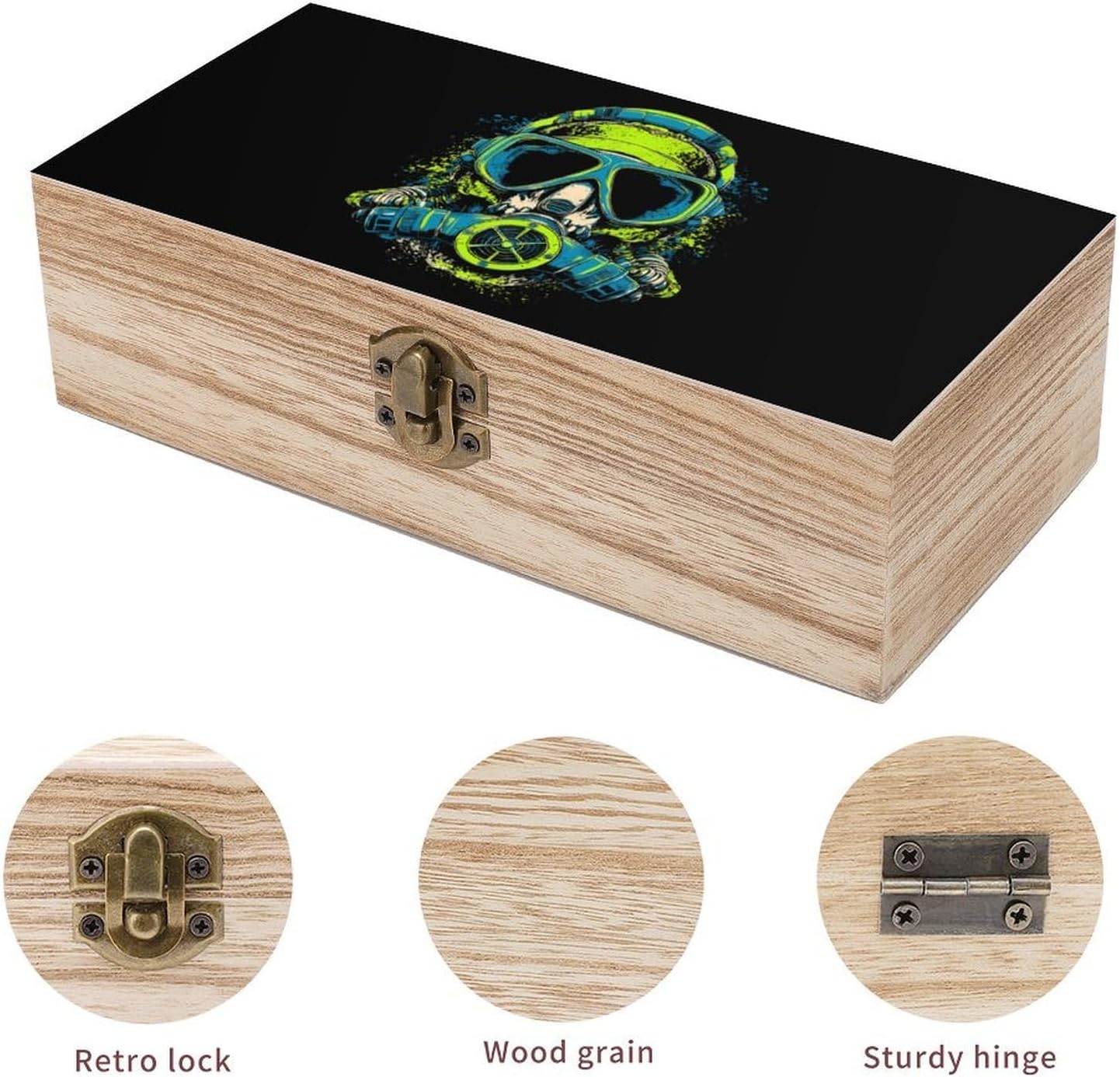 Scuba Skull Funny Storage Boxes with Lid Wood Home Organizer image 3