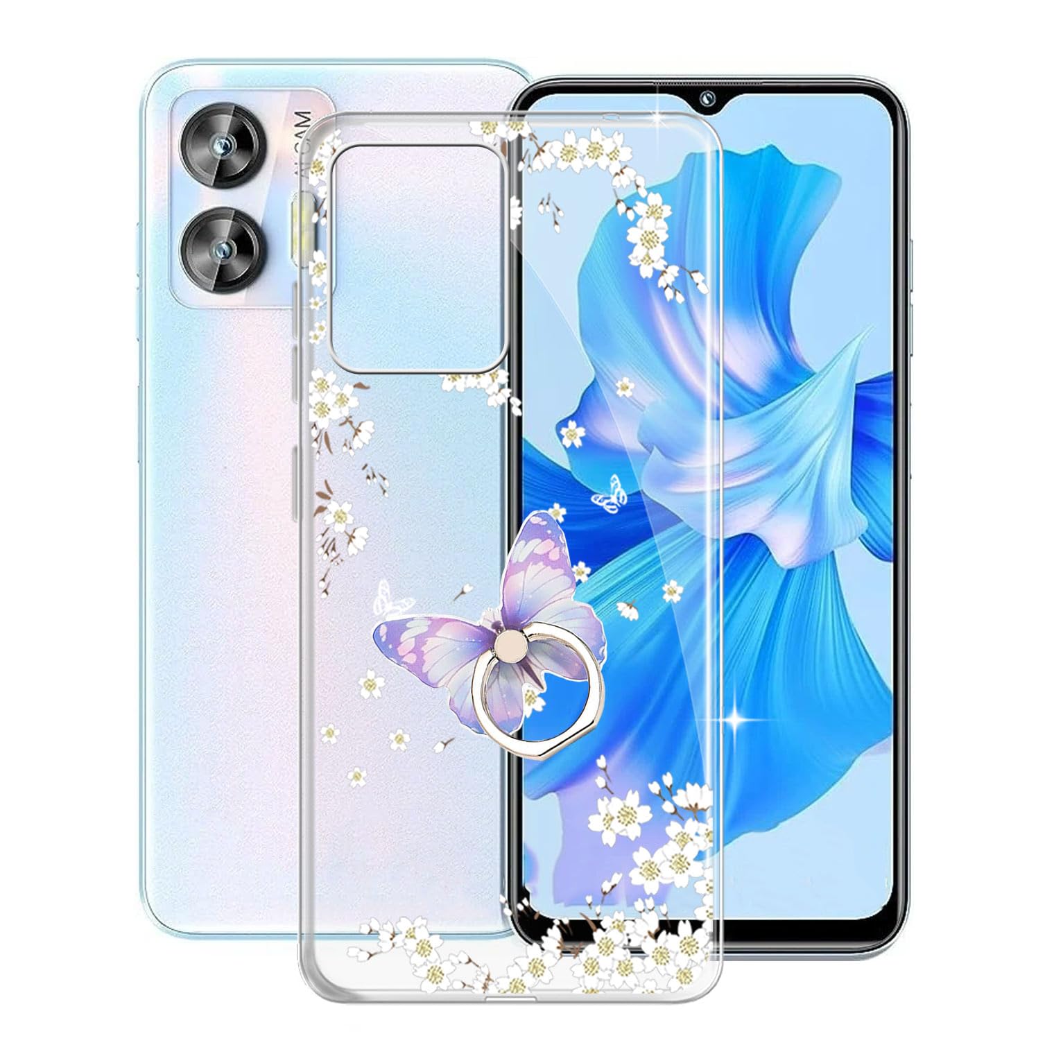 Ikiiqii Cover per Oukitel C36 (6.56) + (2 pezzi) Vetro Temperato, Custodia per Antiurto Antigraffio Protettiva Case Ultra Sottile Silicone Custodie + Pellicola - Colorato