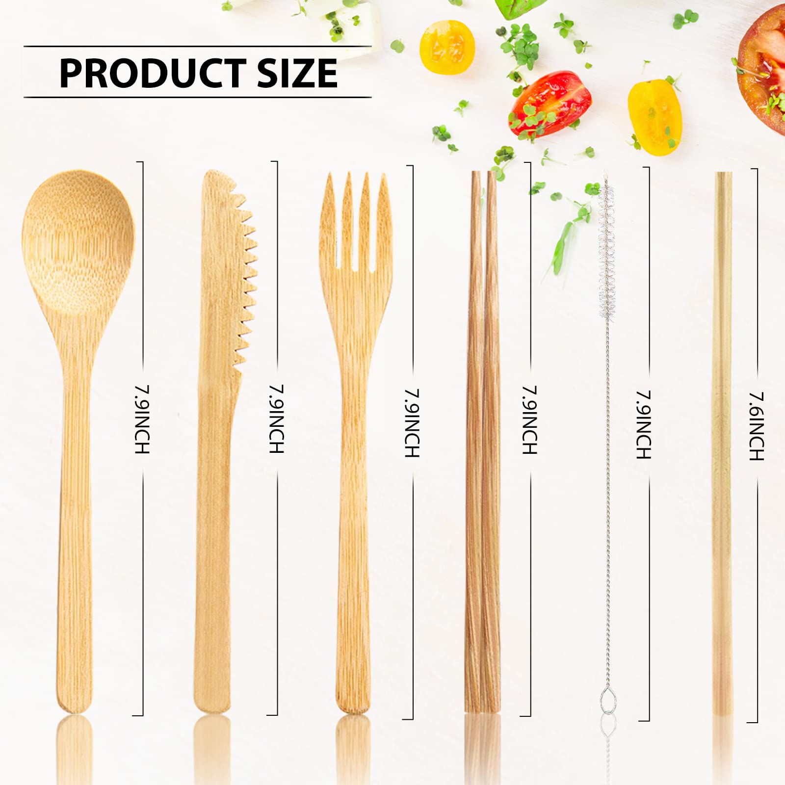 4 Sets Bamboo Utensil Travel Cutlery Set, Reusable Bamboo Utensil Fork Knife Spoon Chopsticks Straw Cleaning Brush for Eating Travel Picnic Office School (Vintage Style)