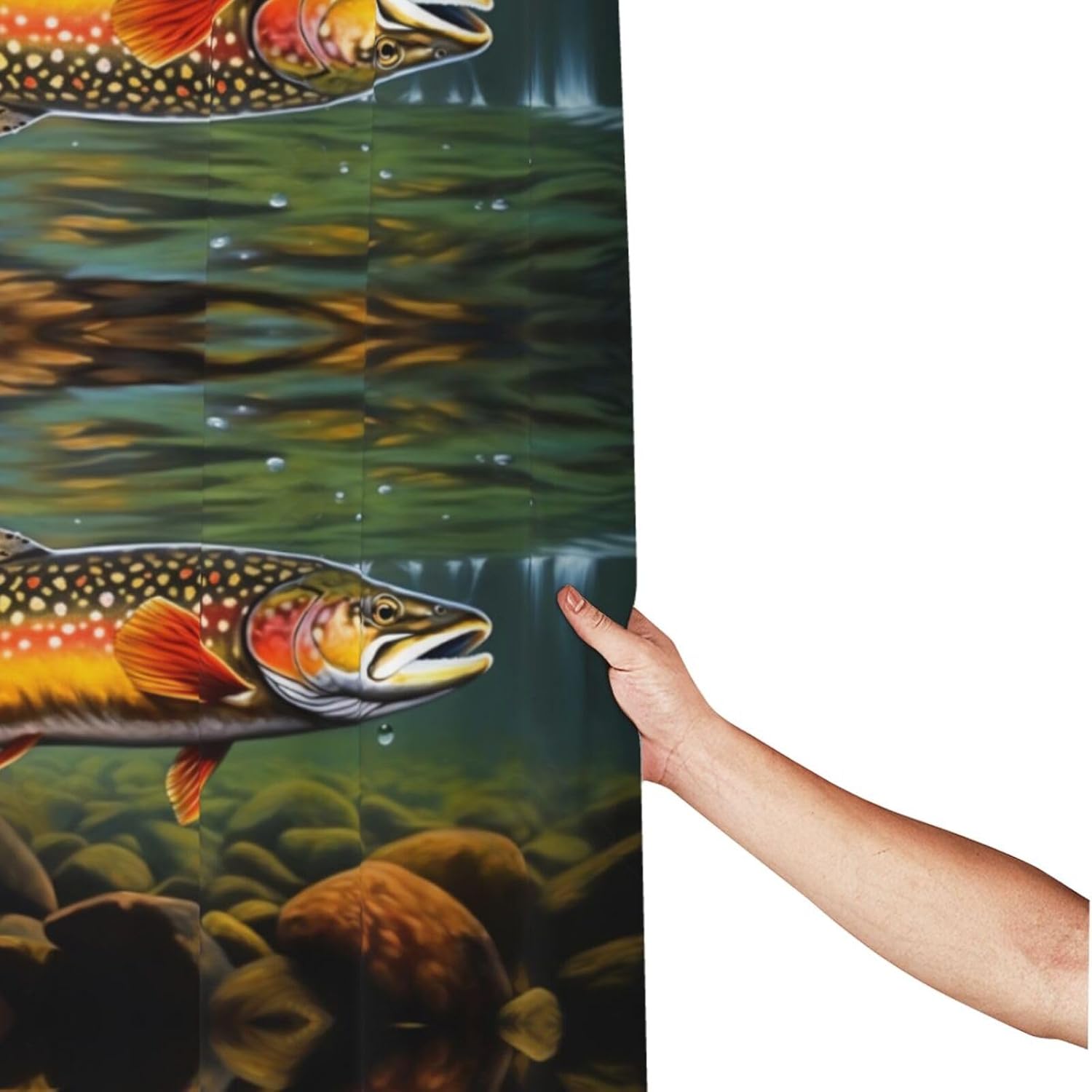 KIROJA Brook Trout Fly Fishing Shower Curtain,Waterproof Fabric Shower Curtains Bathroom Bathtub Decor with Hanging Hooks,60x72 in