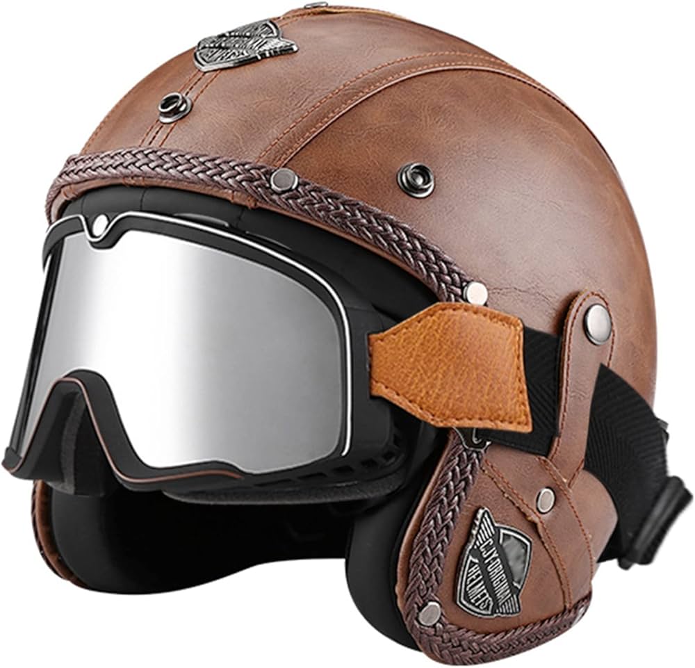 Amazon.co.jp: レトロオープンフェイスオートバイヘルメットドイツ