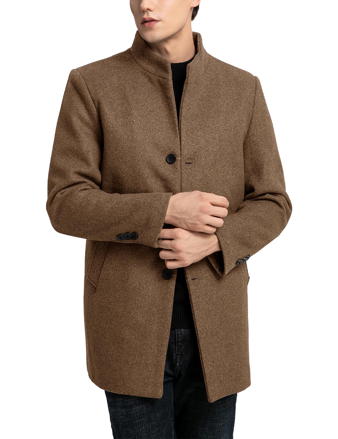 Sukany Cappotto da uomo in misto lana casual trench cappotto monopetto slim fit cappotto invernale caldo da lavoro