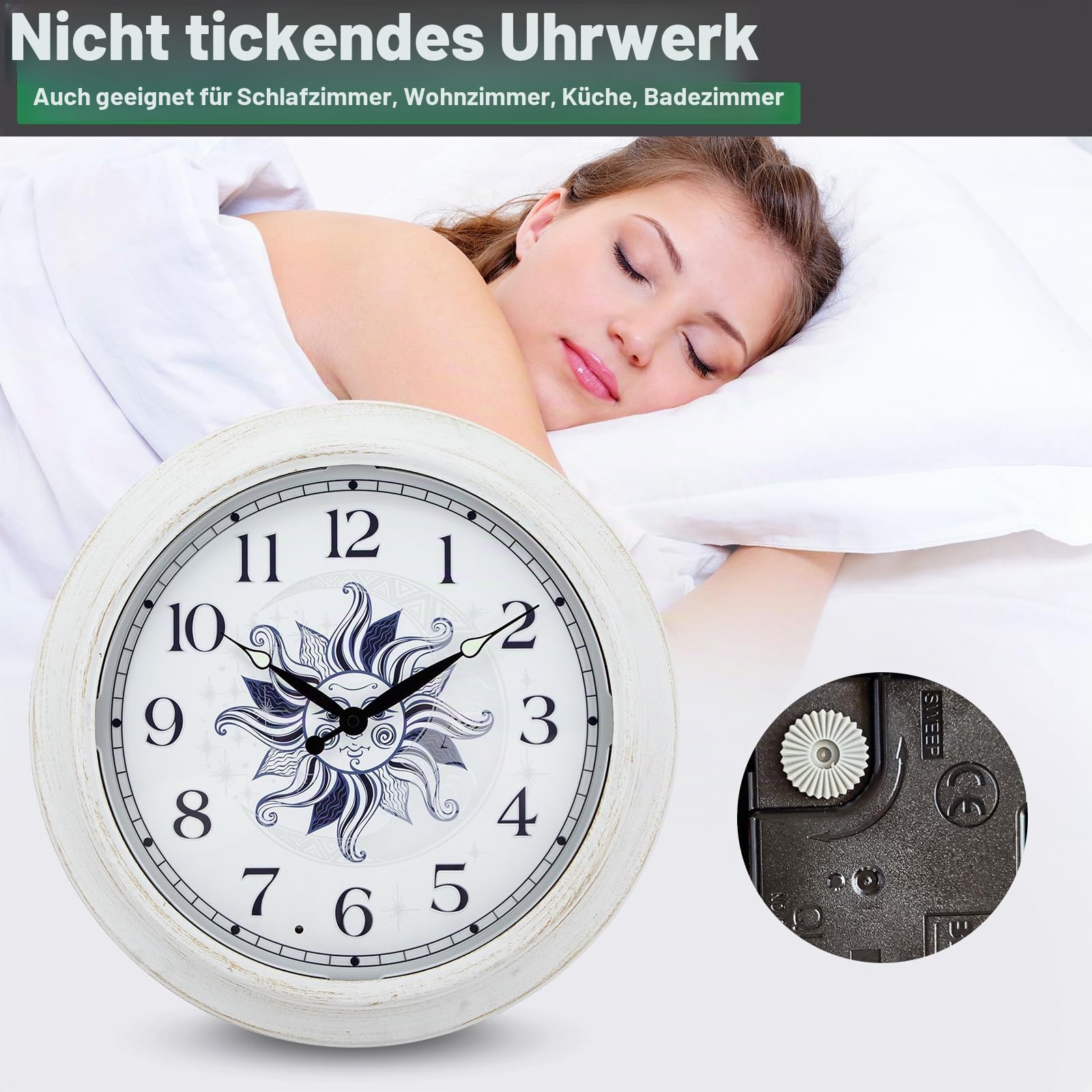 OCEST Outdoor-Uhr Garten Groß - Wetterfeste Wanduhr mit Thermometer, Wasserdicht, Geräuschlos, Batteriebetrieben, Dekouhr für Terrasse, Balkon, Pool & Patio | Batteriebetrieben, Sonnen- und Mond-Zifferblatt, wetterbeständig, Terrasse, Garten, Pool und Woh