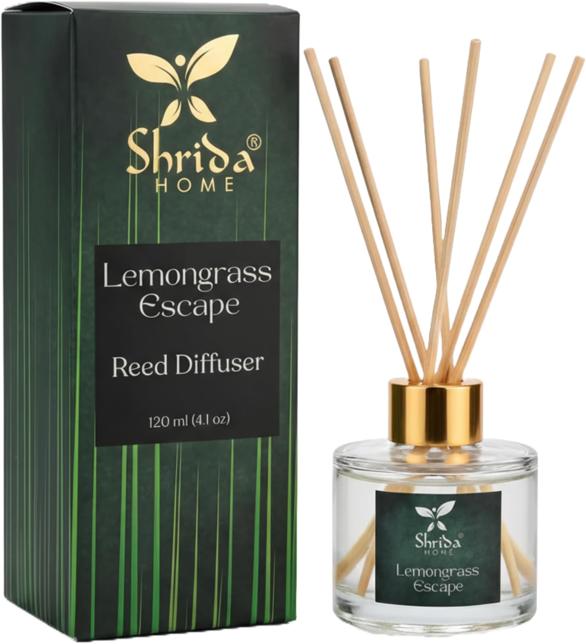 - Home Lemongrass Reed Diffuser, 120ml Aroma Oil Glass Set with Natural Rattan Sticks, Long Lasting Fresh Citrus Fragrance for Home, Bedroom, Living Room, Bathroom, Office
