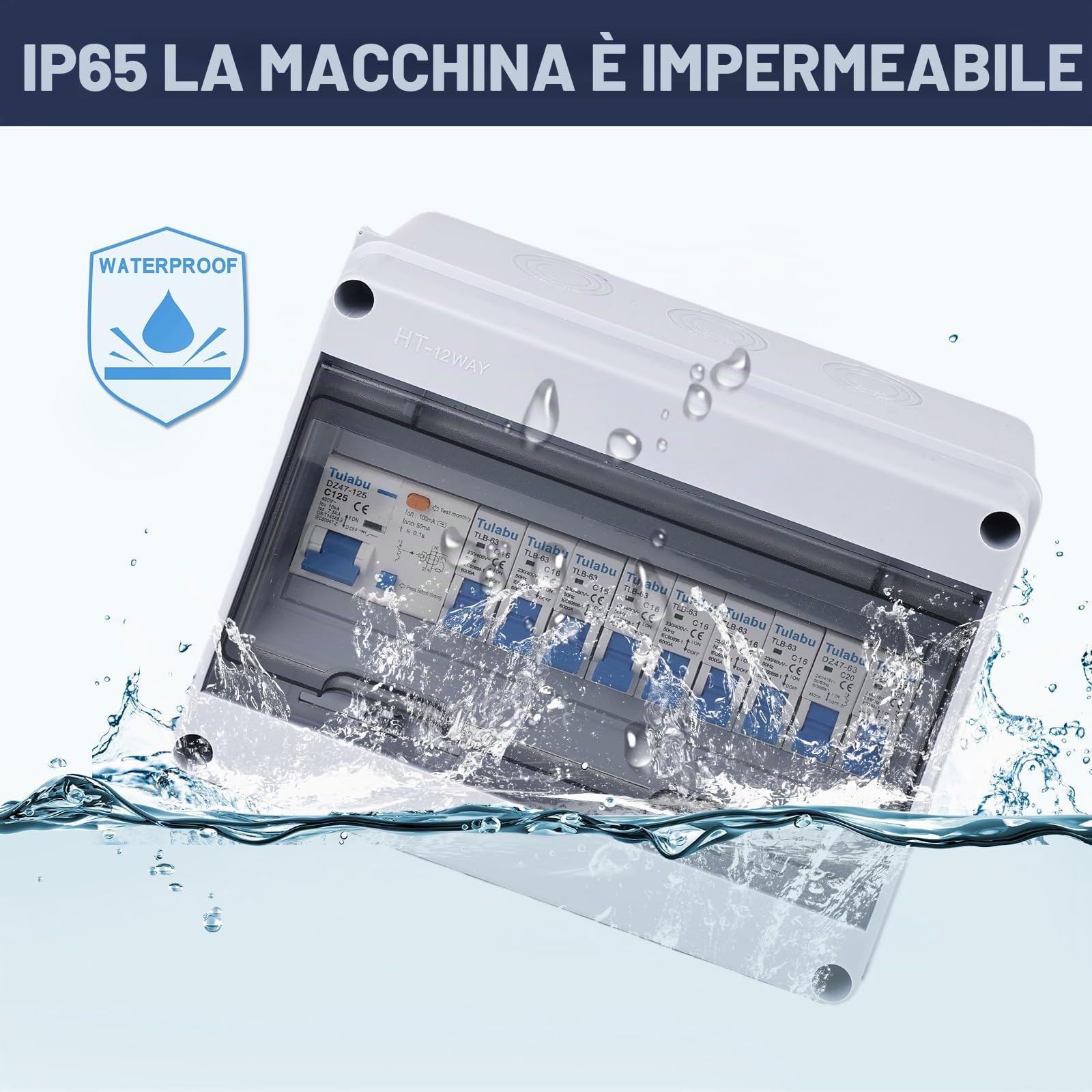 Scatola dei fusibili da parete, distributore di corrente da parete, con interruttore di protezione Fi, IP65, impermeabile, per interni/esterni, interruttore 125 A, interruttore di separazione AC 7 x