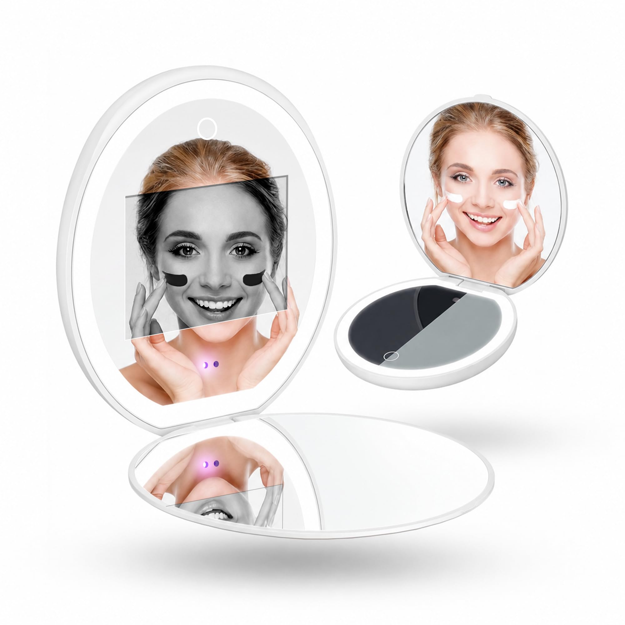 UV Foldable Beauty Mirror, 2.4-inch LCD Display, Dual-fold Design, Aluminium-Coated Lens, LED Lighting, UV Detection, Type-C Charging-image-12