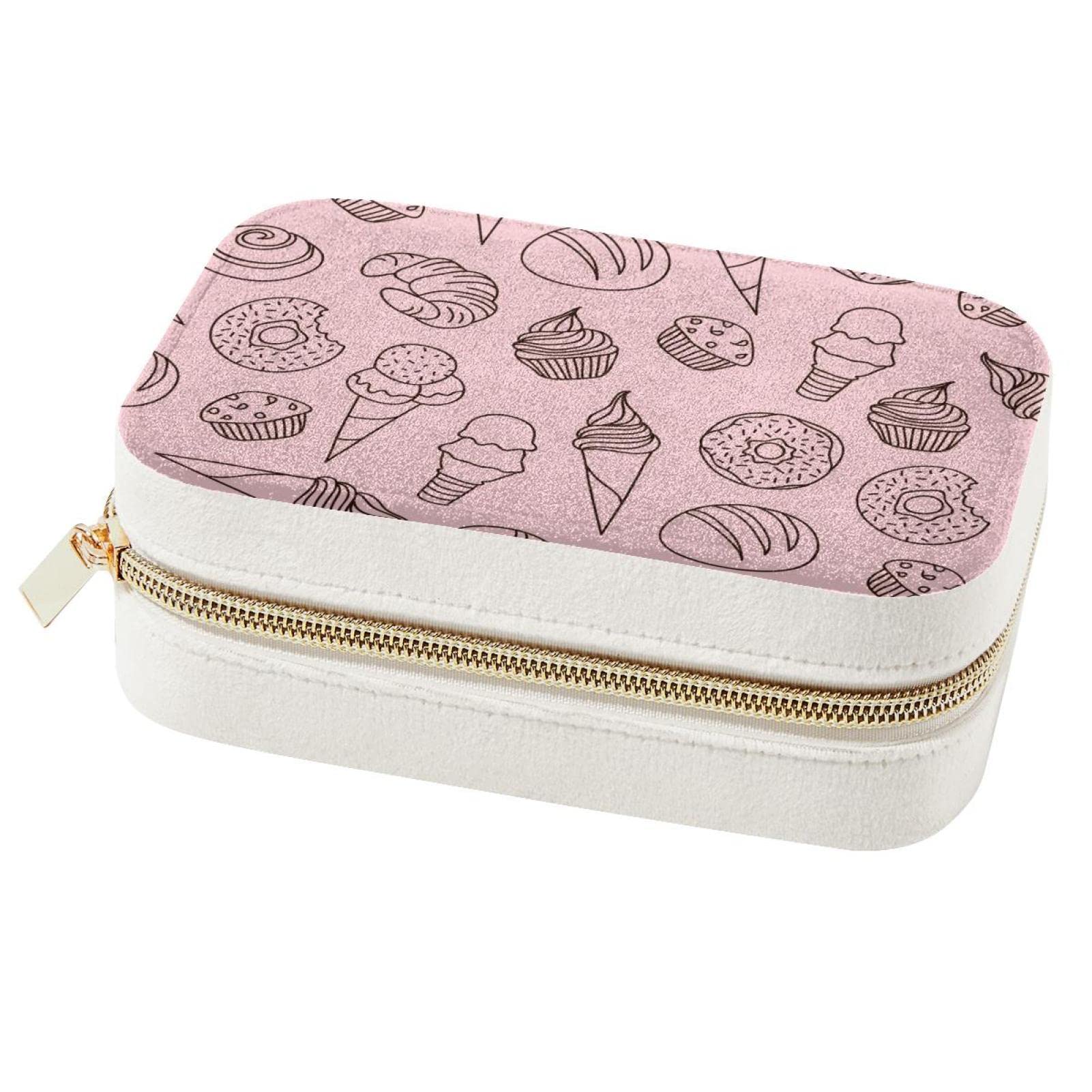 Boîte à bijoux de voyage portable beignets et crèmes glacées, cadeau idéal pour filles et femmes