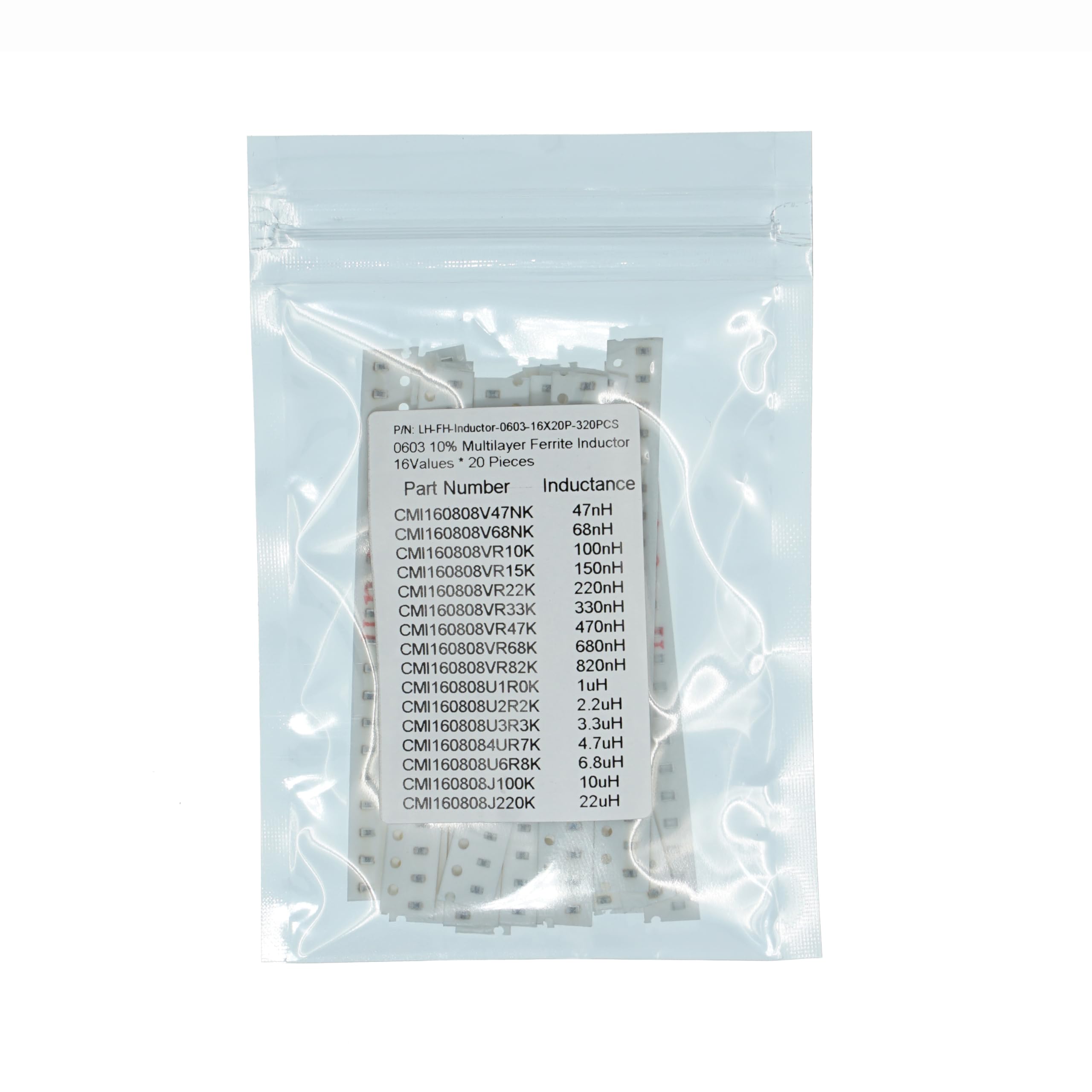 320-teiliges 0603 Ferrit-Induktor-Sortiment – 16 Werte Von 47nH Bis 22µH, 10% Toleranz, Mehrschicht-Chip-Bauform Für SMD-Basteleien & Prototypen