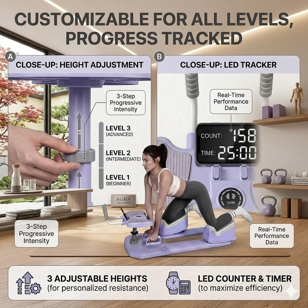 6 in 1 Wirbelsäulentrainer Spine Twist and Stretch Trainer 3-Fach Höhenverstellbar LED-Zähler, Pilates Reformer Für Zuhause 230 Kg Belastbarkeit Abnehmbar Ganzkörpertraining