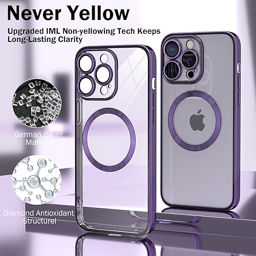 Miniatura 4 de KSWOUS Funda magnética transparente para iPhone 15 Pro Max compatible con MagSafe protección completa de la lente de la cámara chapado de lujo para