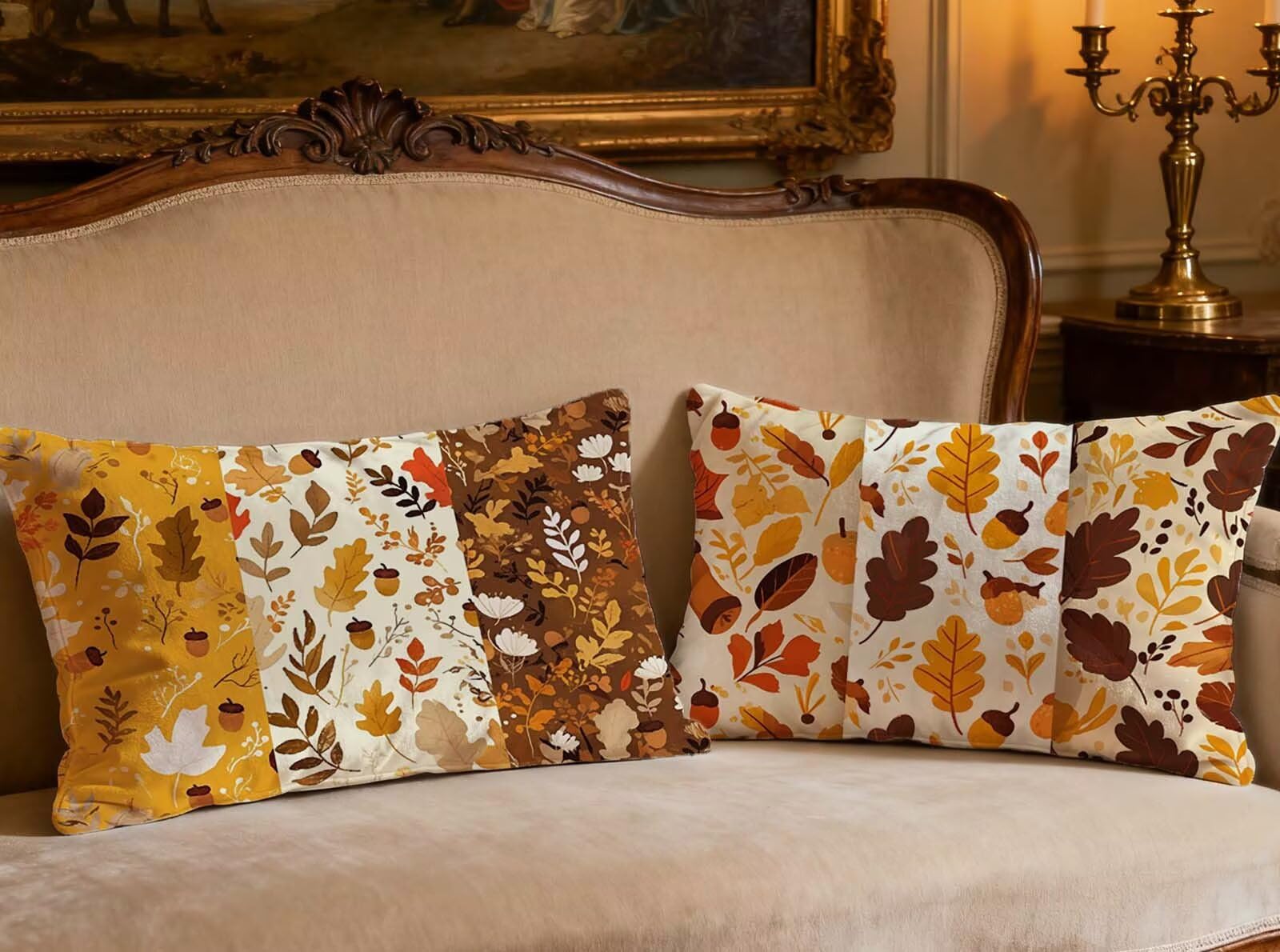 Coussin feuille orange 50x70 fatigué d'un salon terne ? Découvrez le lot de 2 velours