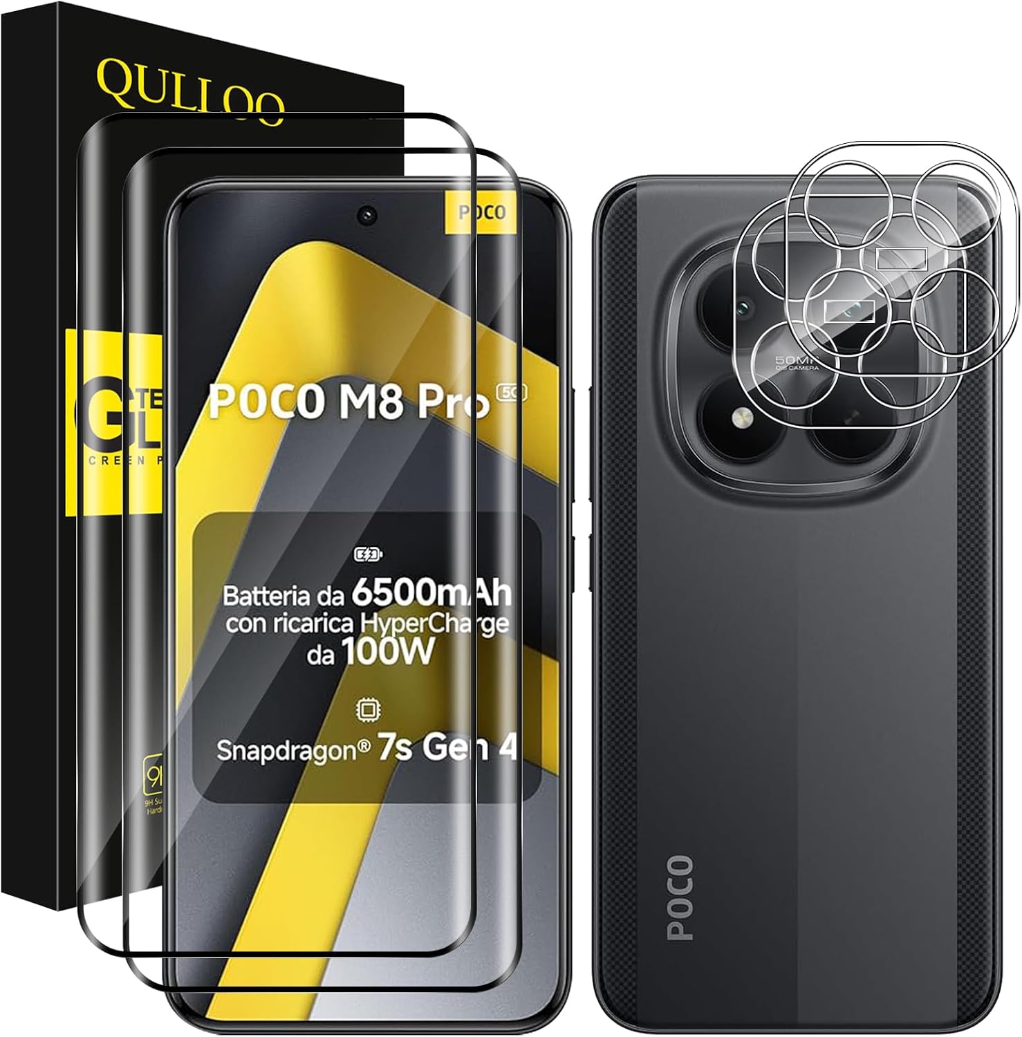 QULLOO Screen Protector for Xiaomi Poco M8 Pro 5G / Redmi Note 15 Pro Plus for Tempered Glass [2+2 Pieces] Screen Protector & Camera Protection HD Clear Protective Glass Anti-Scratch 9H Hardness Tempered Glass Film