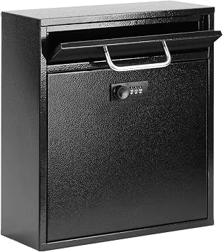 KYODOLED Wall Mount Mailbox for Outside, Combination Lock, Large, Black | Sturdy Steel, Anti-theft Large Drop Box, Ideal for Home, Office, School Daily Mail/Key/Cash Storage, 12H" x 10.5L" x 4.6W"