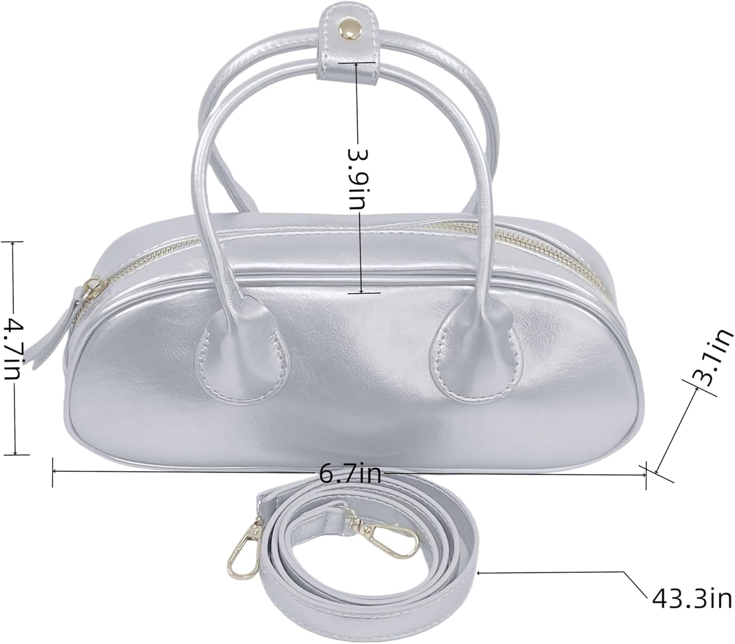 Silver Handbag for Women, Small Vegan Leather Shoulder Bag with Zipper, Elegant Evening Purse for Wedding Party - Image 6