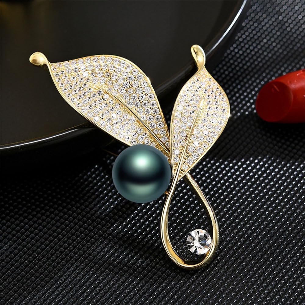 Black Tahiti Pearl Brooch Broches Jewelry For Women Fashion Christmas Gifts Wife Mom Girlfriend, Anniversary Birthday Fine Jewelry Gifts for Her
