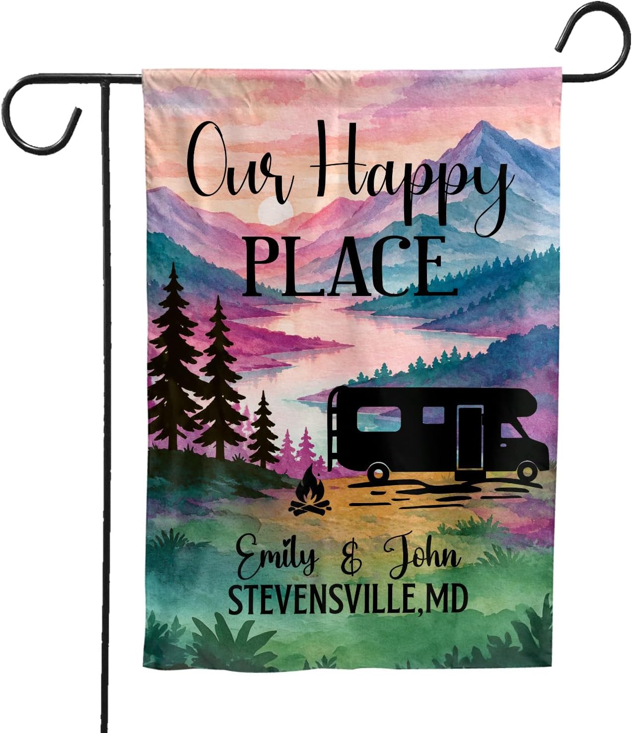 Custom Camping Flags for Campsite - Personalized Double Sided Camping Signs - UV & Weather Resistant Camper Flag with Family Name - Customize Your Signs with Text Photo - Ideal Camper Campsite Gift