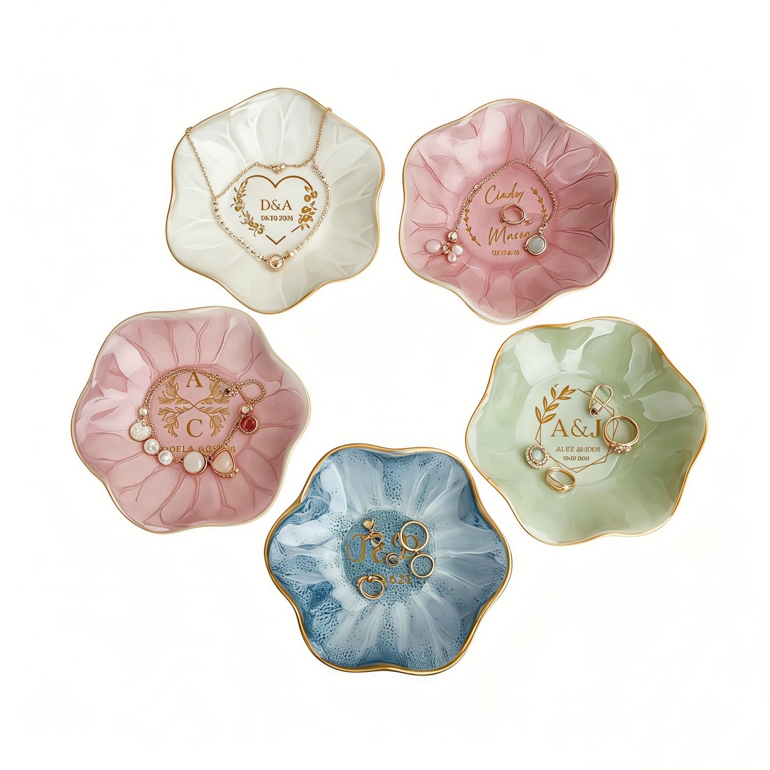 Custom Name Ceramic Lotus Leaf Shape Ring Dish, Personalized Engagement Trinket Tray, Elegant Jewelry Display Saucer for Rings, Earrings, Necklaces