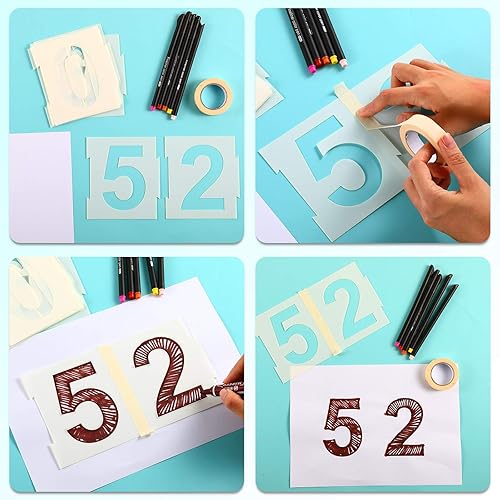 Miniatura 4 de Juego de 20 plantillas de bordillos de 0 a 9 números de dirección, plantillas de números de plástico reutilizables con 2 rollos de cinta adhesiva