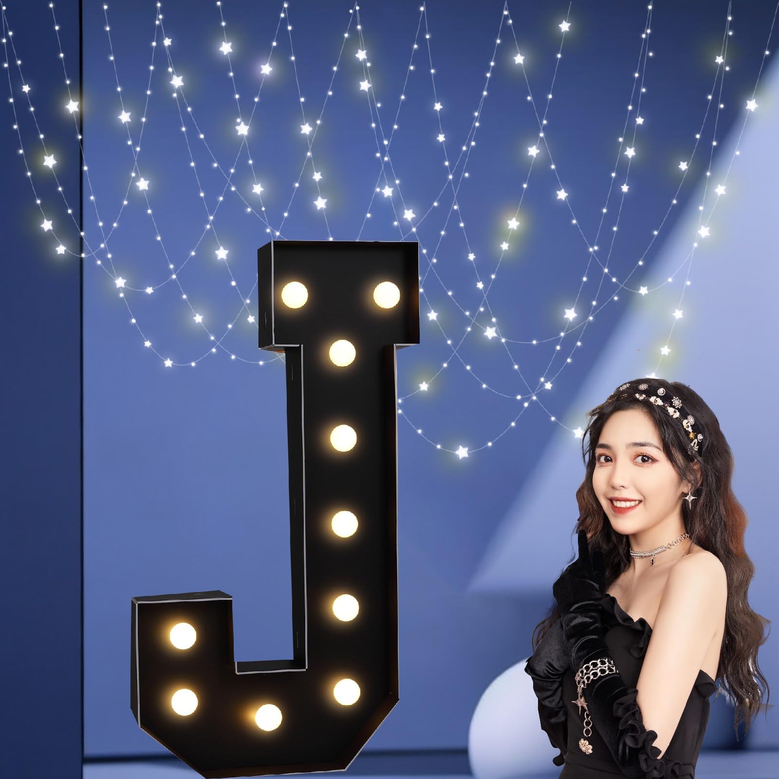 UEGFSIJRF 3FT Black Large LED Marquee Light up Letters, Giant Number Sign Big Mosaic Letters for Balloons Supplies Indoor/Outdoor Decorations(Letter J,4FT)