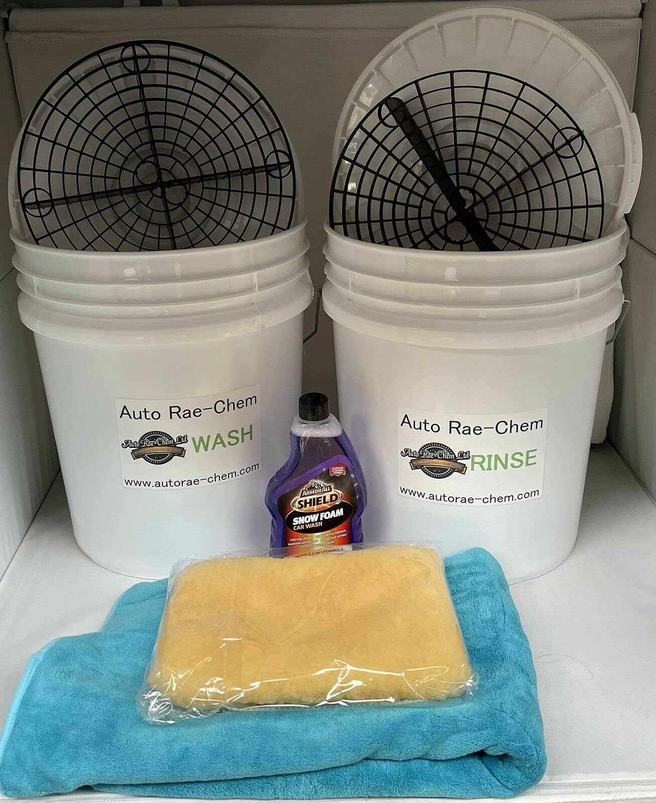 GRIT SHIELD & HEAVY DUTY 20L BUCKET WHITE - For 2 Bucket Car Wash Method + With SnowFoam/Shampoo + Wash Mit & X-Large Towel