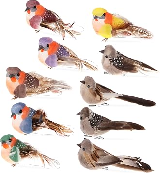 10 Pcs Simulation Foam Birds with Clips Decorative Artificial Bird Ornaments for Garden Home and Wedding Decor