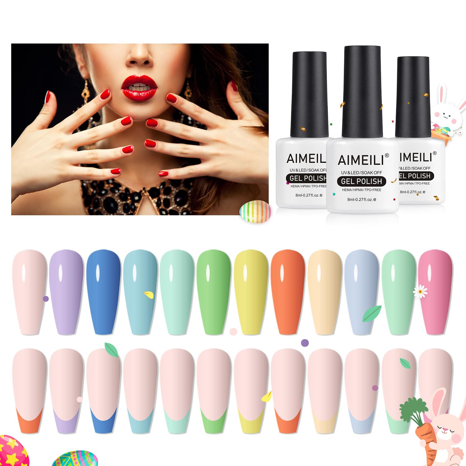 AIMEILI Gel Polish Set - Easter Pastel Nail Art Colors