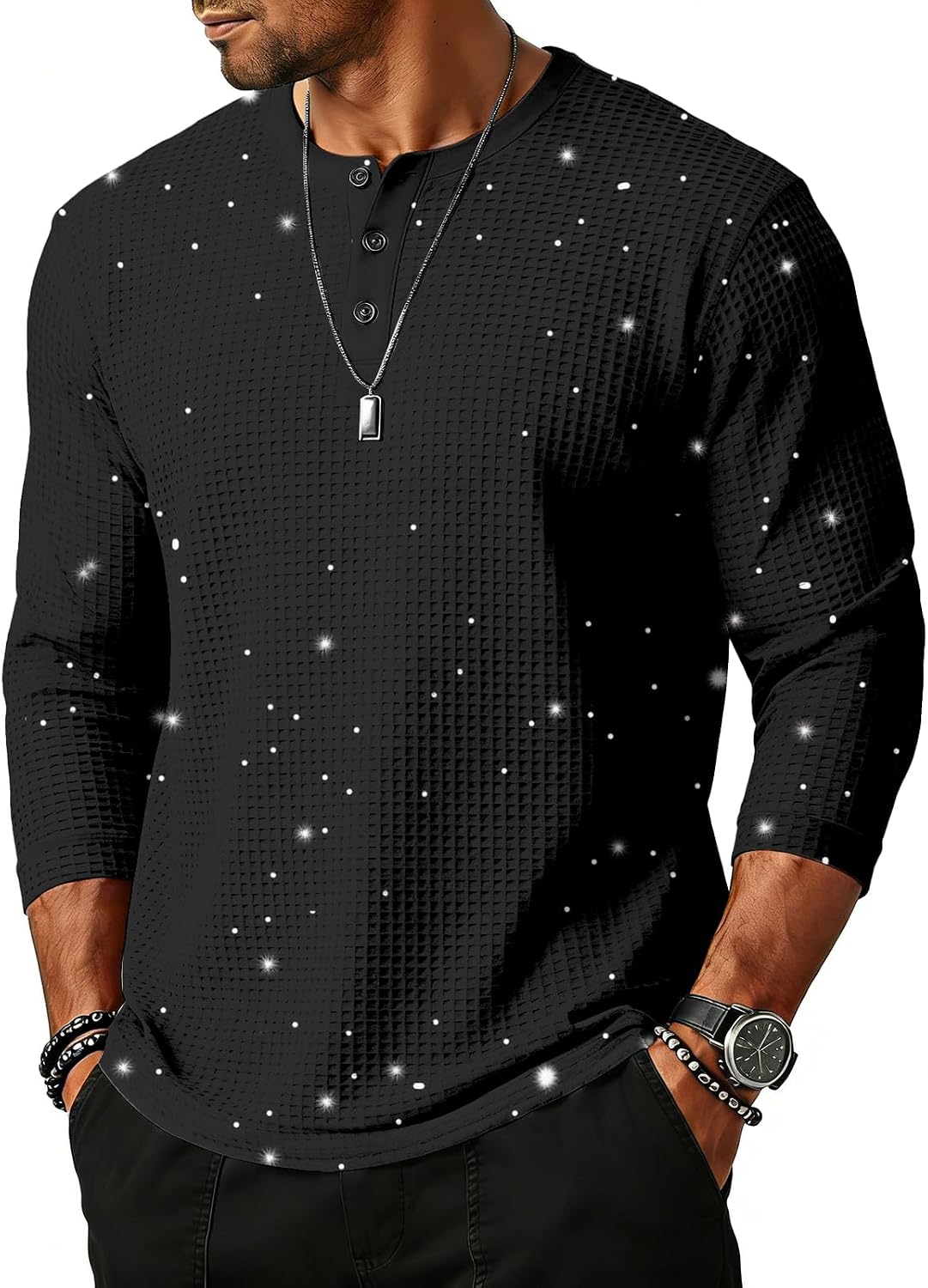 WENKOMG1 Men's Casual Athletic Baseball Henley Tee Three Quarter Sleeve Rugby Football T Shirts, S-2XL
