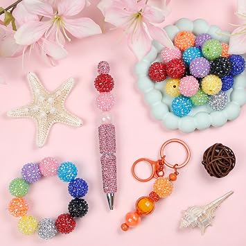 ペン用20mmビーズ20個 ラインストーン バブルガムビーズ クリスタル アクリル ラウンド チャンキービーズ キラキラクラフト ラージボールビーズ ペン用 ビーズ可能 キーチェーン ブレスレット DIY ジュエリー製作用品10色