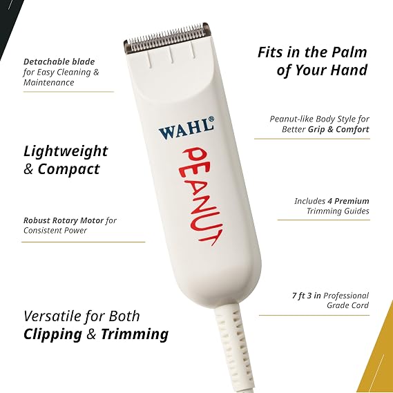 Wahl Professional Classic Peanut Trimmer, Corded | Powerful Rotary Motor, Lightweight Design, Detachable Snap-On Blade, Includes 4 Trimming Guides
