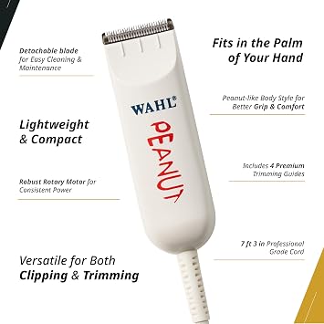 Wahl Professional Classic Peanut Trimmer, Corded | Powerful Rotary Motor, Lightweight Design, Detachable Snap-On Blade, Includes 4 Trimming Guides