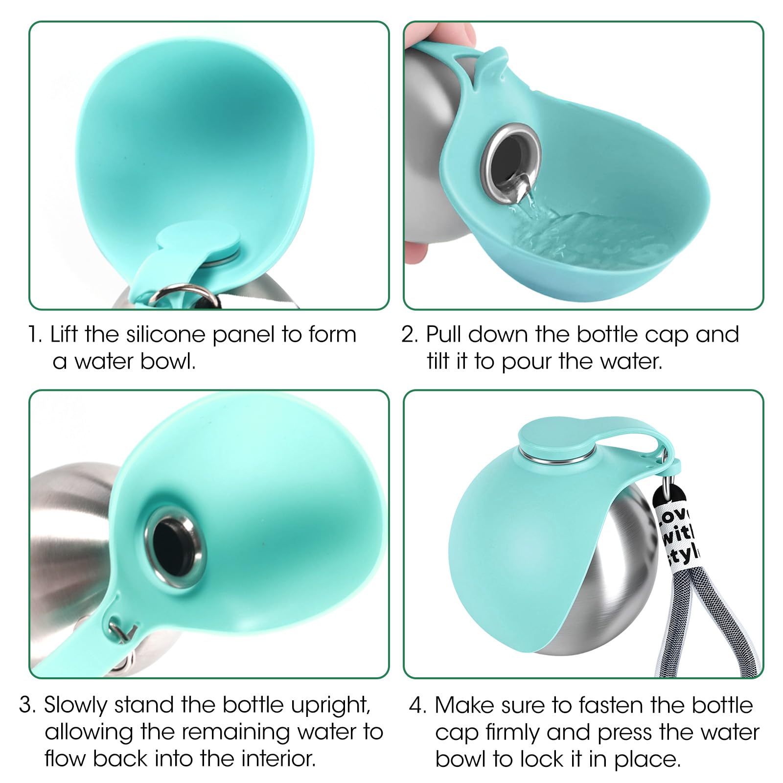 285 ml Trinkflasche Hunde für Unterwegs, Auslaufsichere Edelstahl Haustier-Wasserflasche für Unterwegs