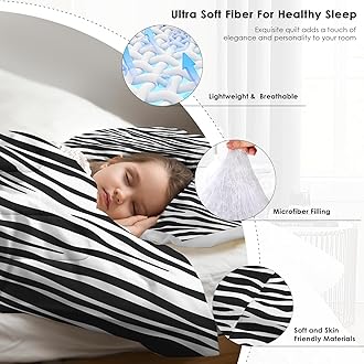 Pamnest Comforter Set Full Size, Zebra Stripe Animal Soft 3 Pcs Bedding for Kids and Adults, Tiger Black White Comforter Set with Pillowcase, for Bedroom Bed Decor