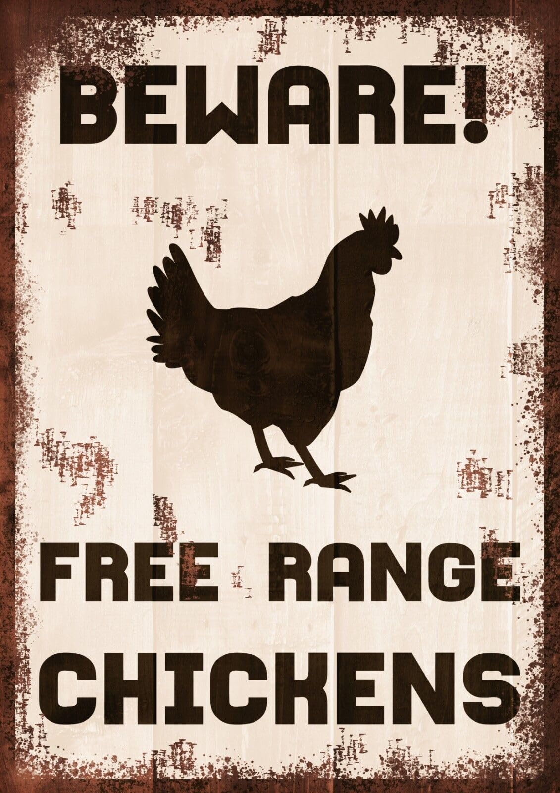 Beware Free Range Chickens Warning Retro Vintage Metal Sign Drive Gate Farm Poster Metal Sign Poster Sign 8X12 Inch