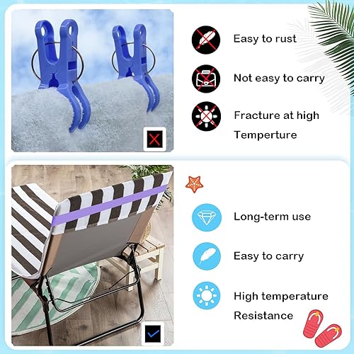 Miniatura 3 de Bandas de toalla (paquete de 6)  Clips elásticos para toallas de playa para playa, piscina, sillas de crucero morado