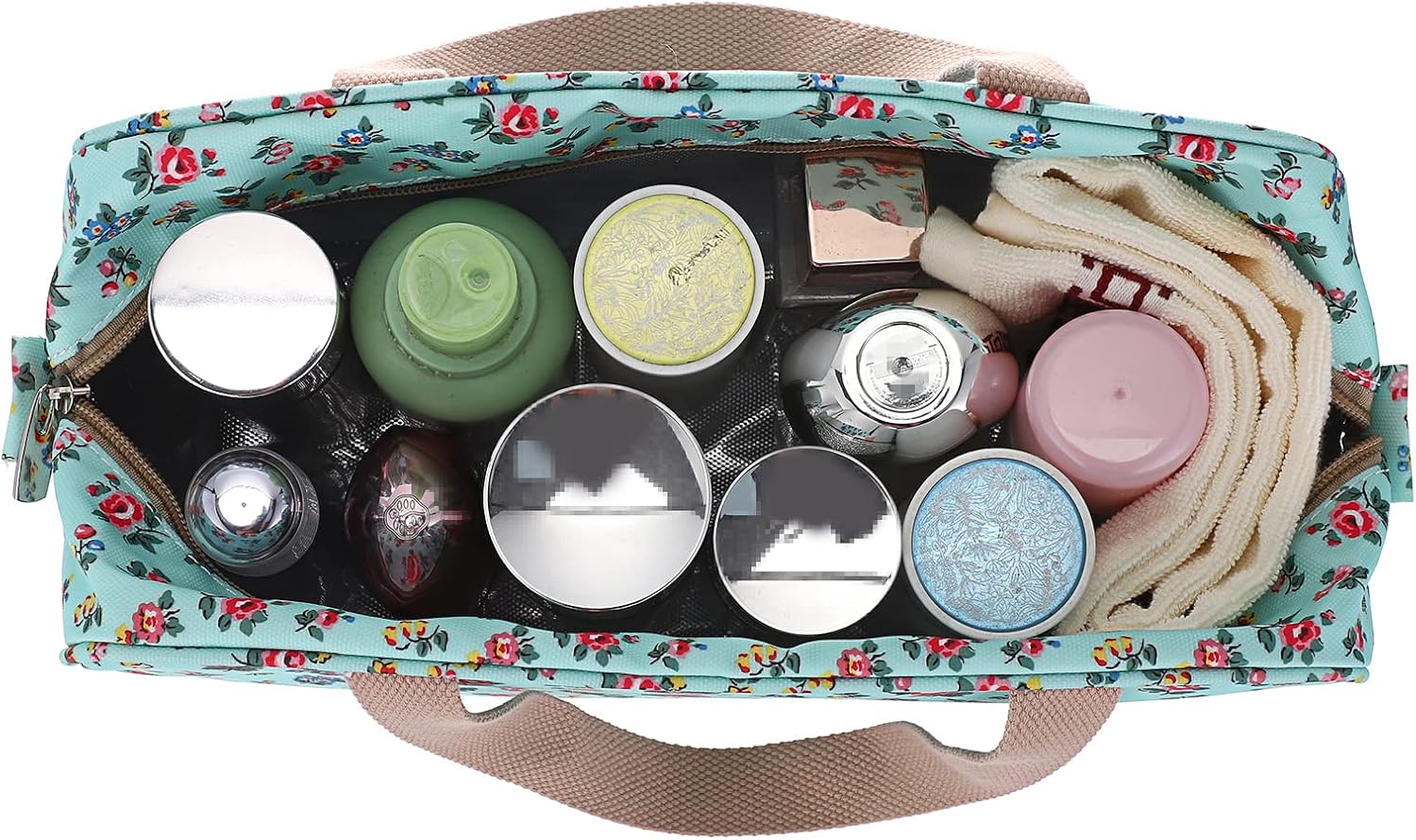 IGNPION Woman Large Travel Toiletry Bag Waterproof Wash Bag Make up Organizer Bag Cosmetic Bag Swimming Gym Bag (Blue Small Flower) - Image 5