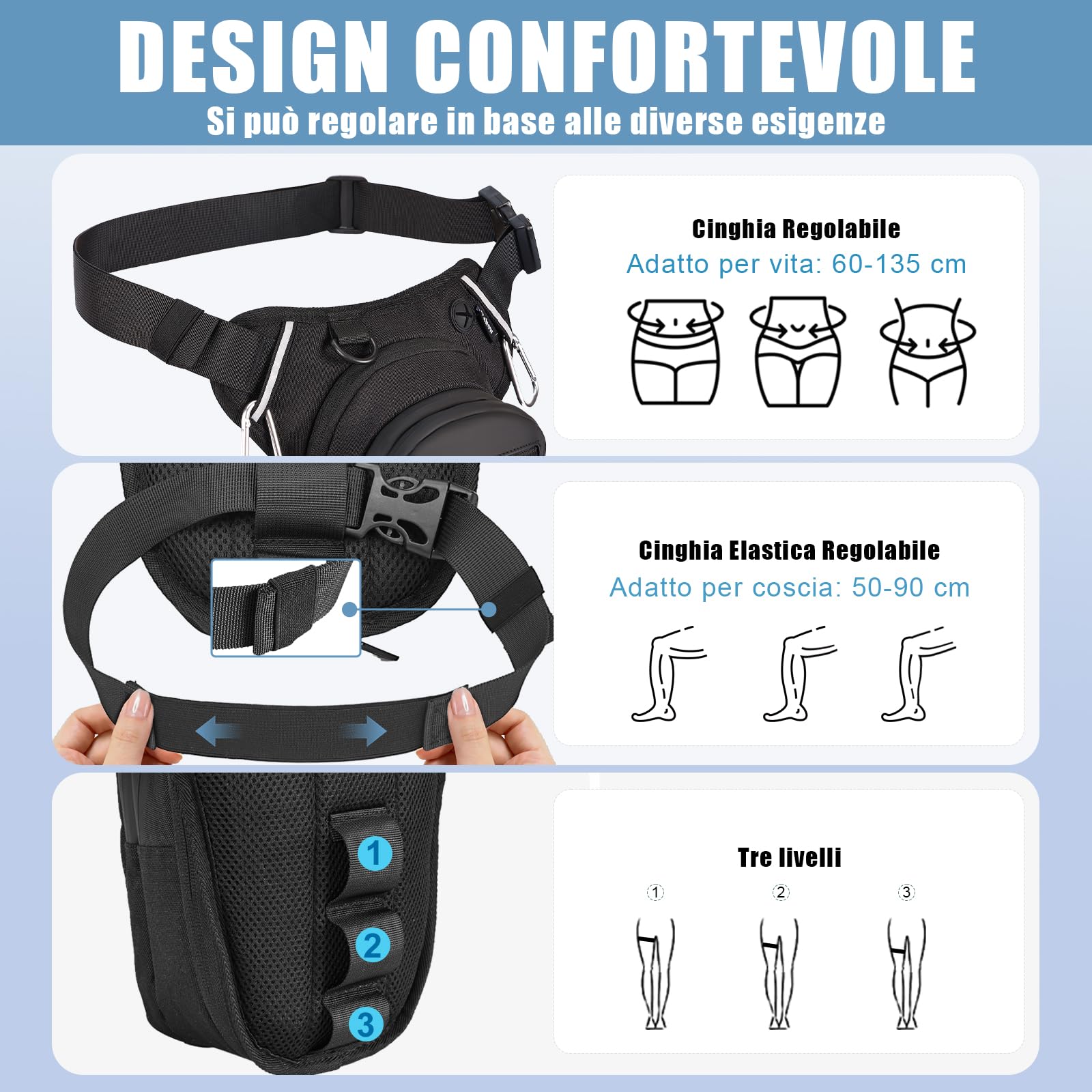 Eshow Marsupio da Gamba Moto Borsa Cosciale Espandibile con Fibbia Borraccia Striscia Riflettente per Trekking Ciclismo Viaggio