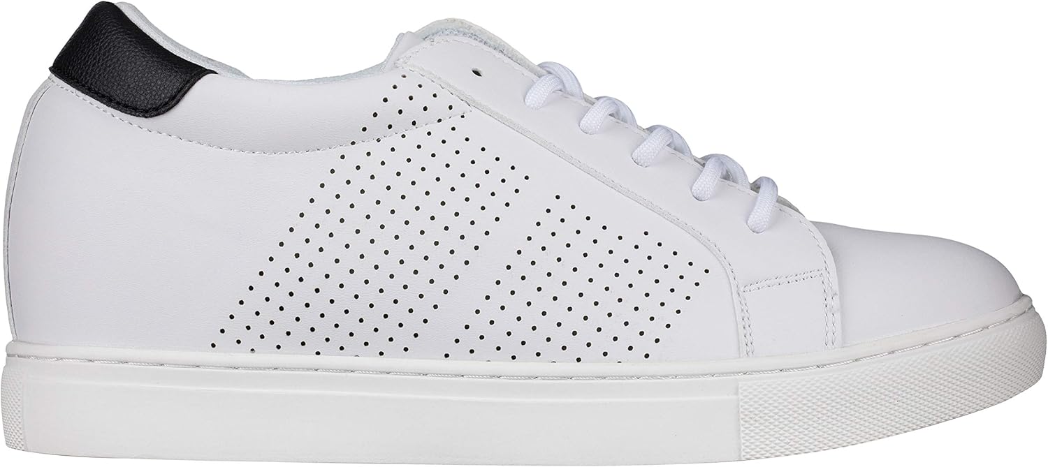 CALTO Men's Invisible Height Increasing Elevator Shoes - White Leather Lightweight Lace-up Casual Fashion Sneakers - 2.6 Inches Taller - H0833 - Size 9 D(M) US - Image 5