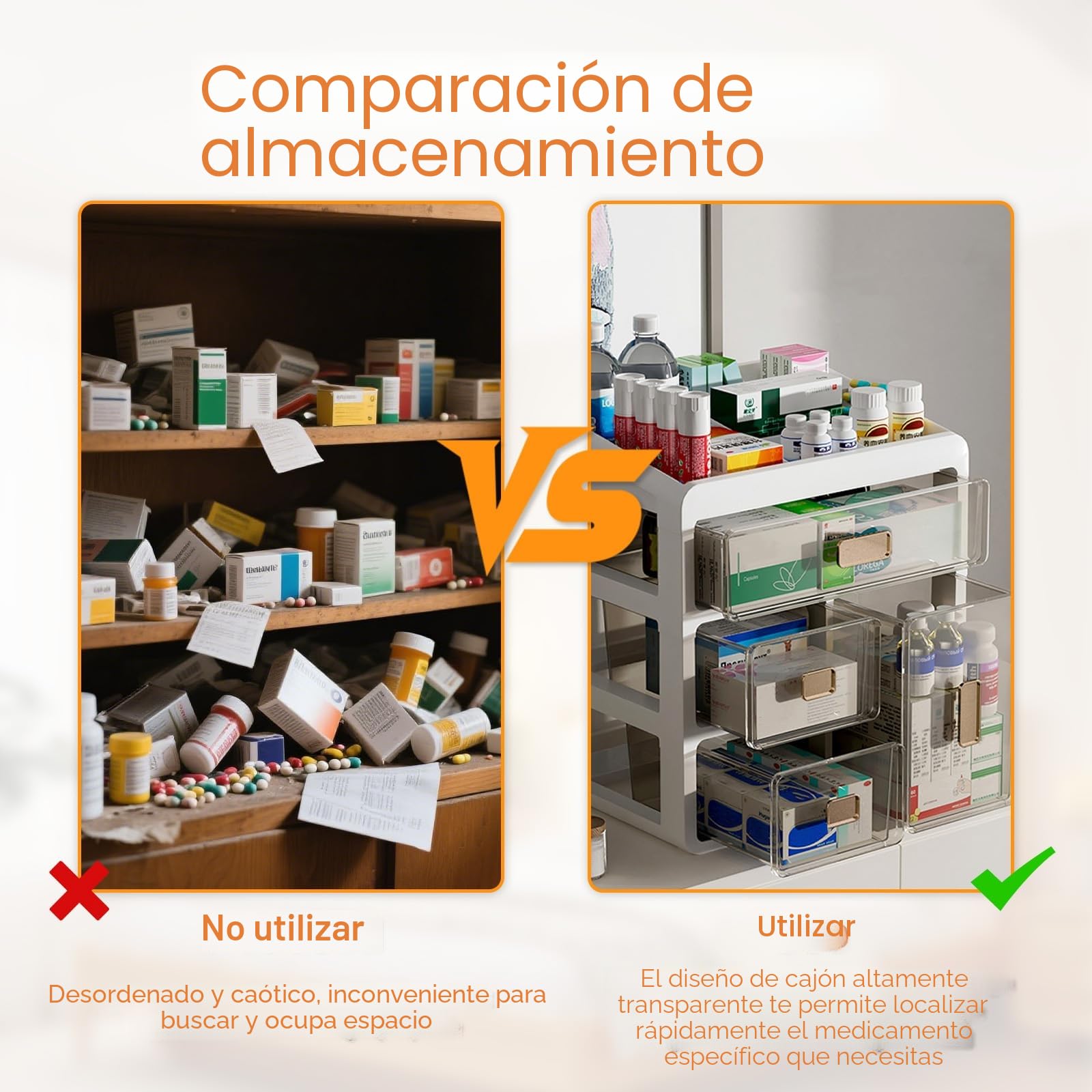 Organizador de botiquín de 4 Niveles,con cajón Transparente | Contenedor de Almacenamiento de plástico,para vitaminas, Suplementos,pequeños cosméticos, Joyas