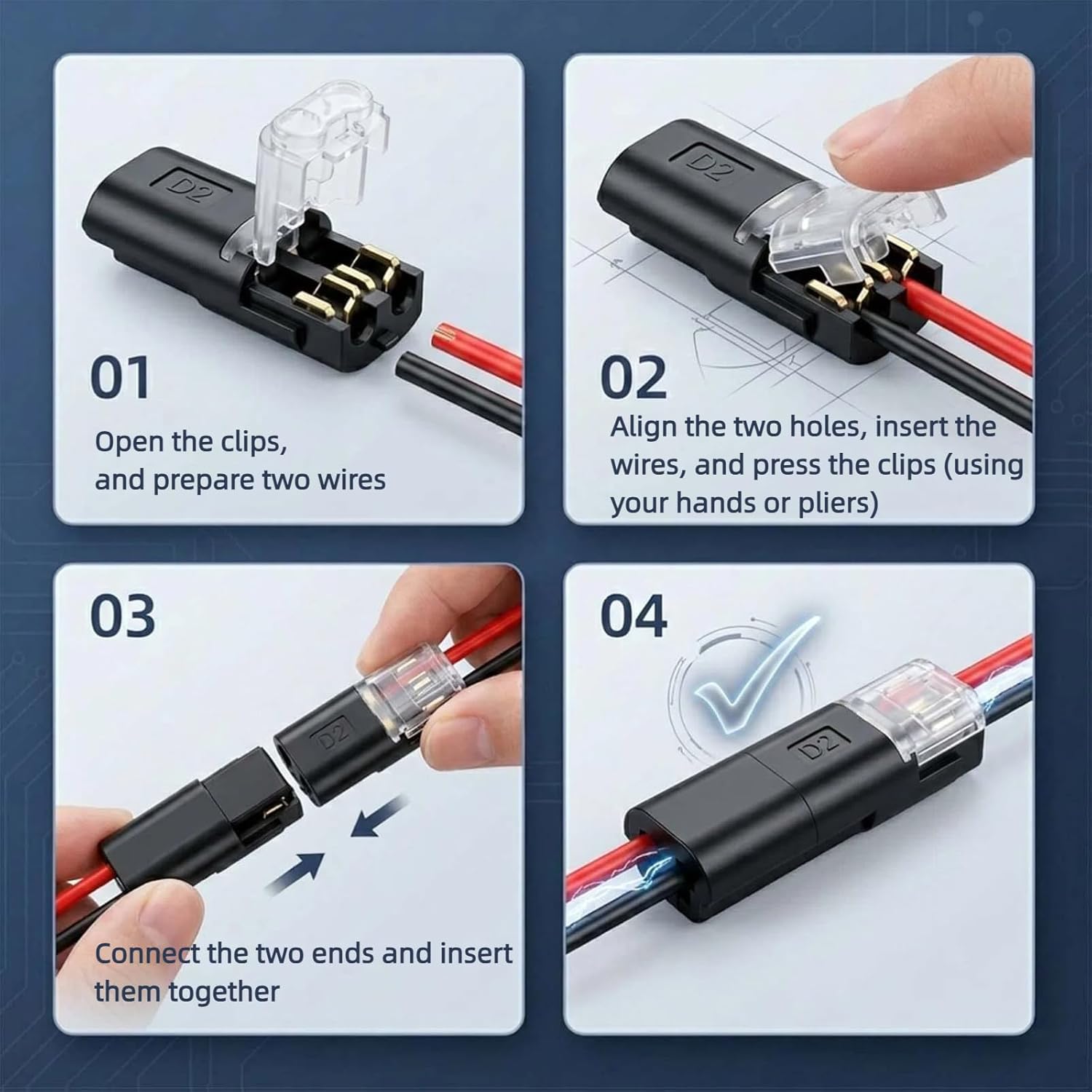 50Pcs Double-Wire Plug-in Connector with Locking Buckle, Quick Clip Wire Connector & Easy Installation, Upgraded Durable PC/PA66 Nylon Shell, for LED Strips, Automotive, Audio & Household Repairs