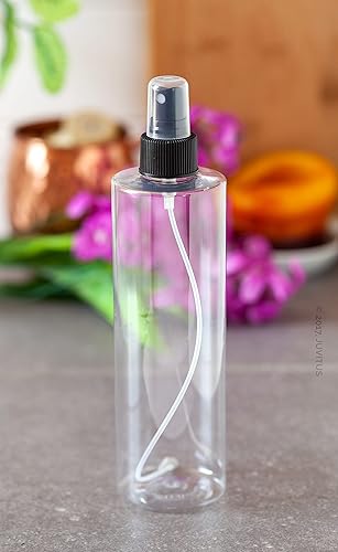 Miniatura 9 de JUVITUS Botellas de plástico PET cilíndricas profesionales transparentes de 12 oz (12.0 fl oz, sin BPA) (paquete de 6, tapa de disco dorada)