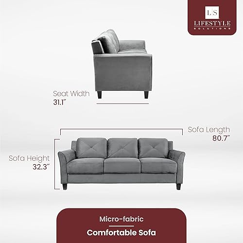 Miniatura 8 de LifeStyle Solutions - Sofá de microtela de la colección Grayson, de 80.3 x 32 x 32.68 pulgadas, color marrón Marrón,Negro -,Gris oscuro