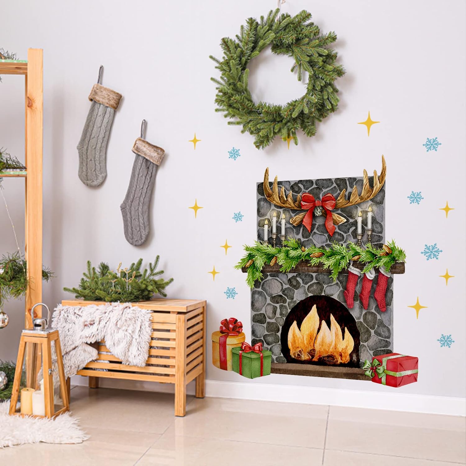 Mfault Merry Christmas Beach Wall Decals Stickers, Xmas Coastal Cartoon Max Dog Palm Tree Surfboard Decorations Bedroom Art, New Year 2026 Home Kitchen Living Room Decor Winter Holiday Gifts