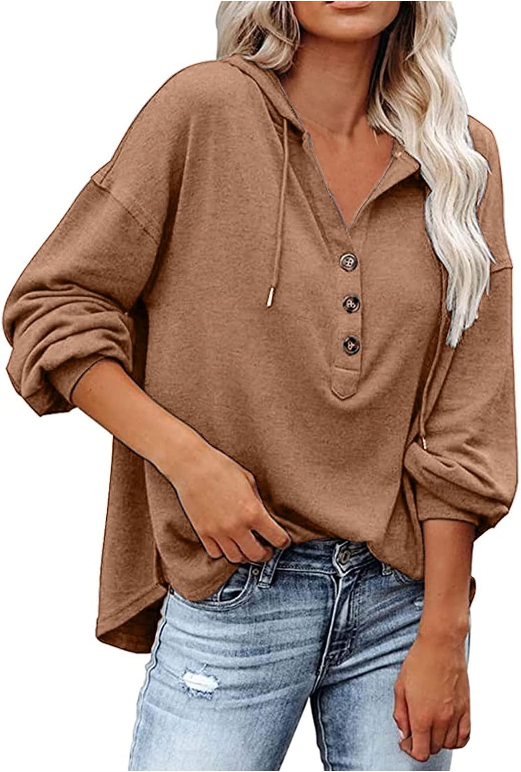 GenericWomens Fashion Sweatshirt Cloth Solid Color Crewneck Pullover Long Sleeve Causal Fall/Winter Hooded Plus Size Shirt
