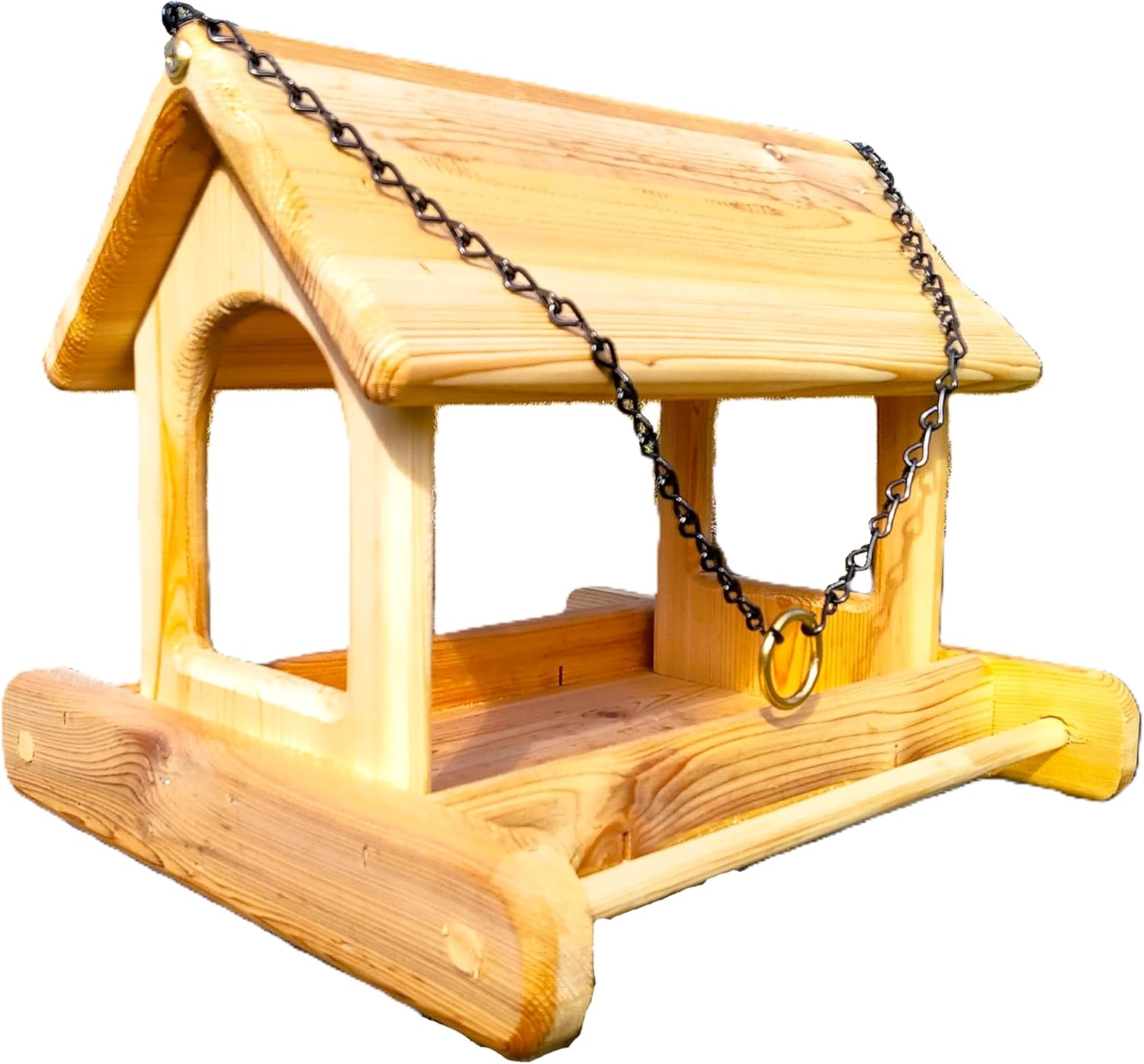 14 Inch Hanging Cedar Wood Arched Fly Through Platform Bird or Squirrel Feeder for Outdoors
