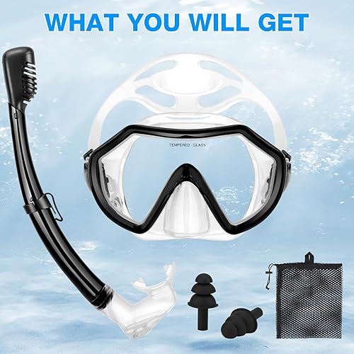 Miniatura 6 de Snorkeling Gear for Adults, Dry Adult Snorkel Set HD Panoramic View Snorkel Mask Set, Anti-Leak and Anti-Fog Scuba Diving Package with Mesh Bag Ear