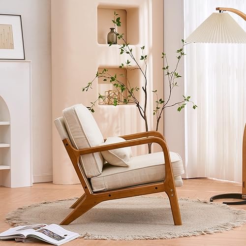 Miniatura 4 de Karl home Silla Accent moderna de mediados de siglo con almohada, tapizada con marco de madera maciza y cojín suave para sala de estar, dormitorio,