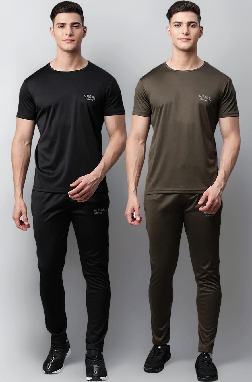 - Dryfit Solid Lycra Tracksuit Co-ord Sets for Men (Pack of 2)-DRYFIT_T_D10_BLK_OLV_04-P