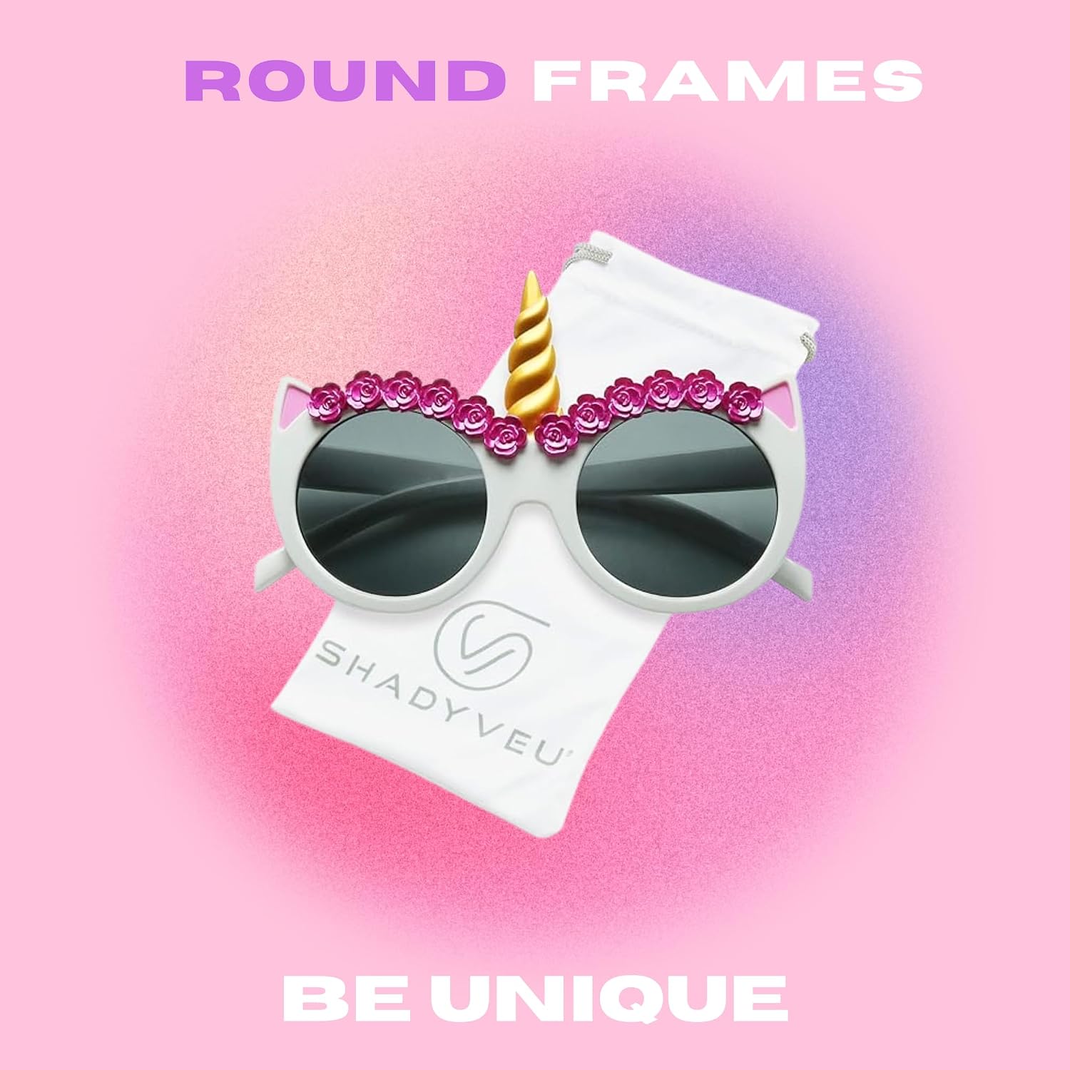 ShadyVEU Unicorn Horn Round Sunglasses Children Toddler Kids UV Protection Age 2 to 8 Cute Small Fashion Shades