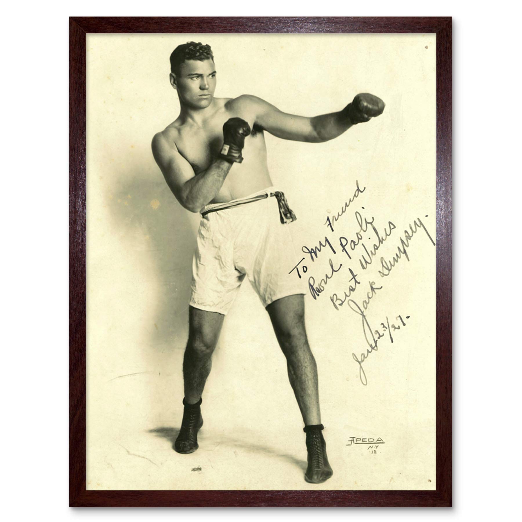 Boxer Mauler Jack Dempsey Autographed Studio Photo Art Print Framed Poster Wall Decor 12x16 inch