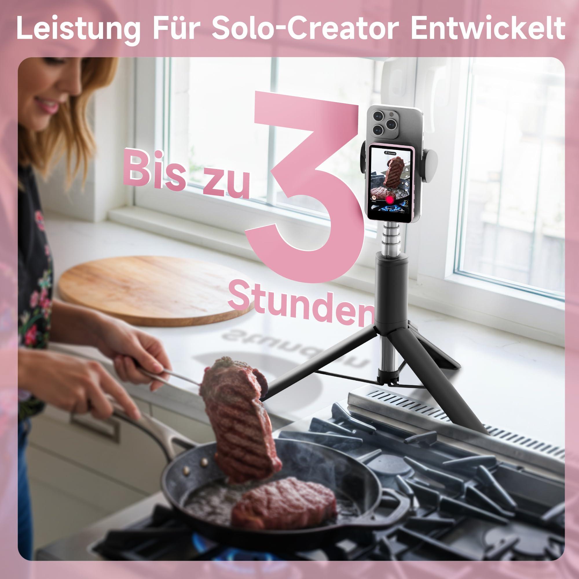 SYNCO XView - Monitor per selfie per iPhone 17, schermo magnetico per smartphone da 3,97", fotocamera posteriore Android, senza fili, 50 m, con altoparlante per TikTok YouTube Live Stream (rosa)